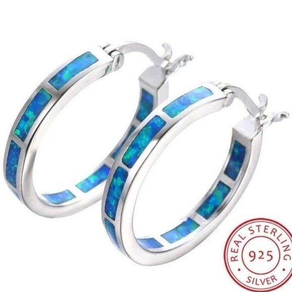 Blue fire opal earring - Picture 2 of 3